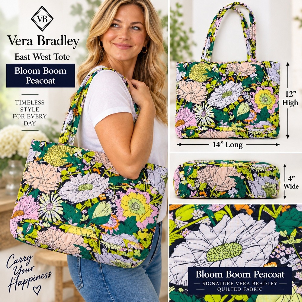 Vera Bradley East West Tote Bloom Boom Peacoat Floral Quilted Bag Retired NWT